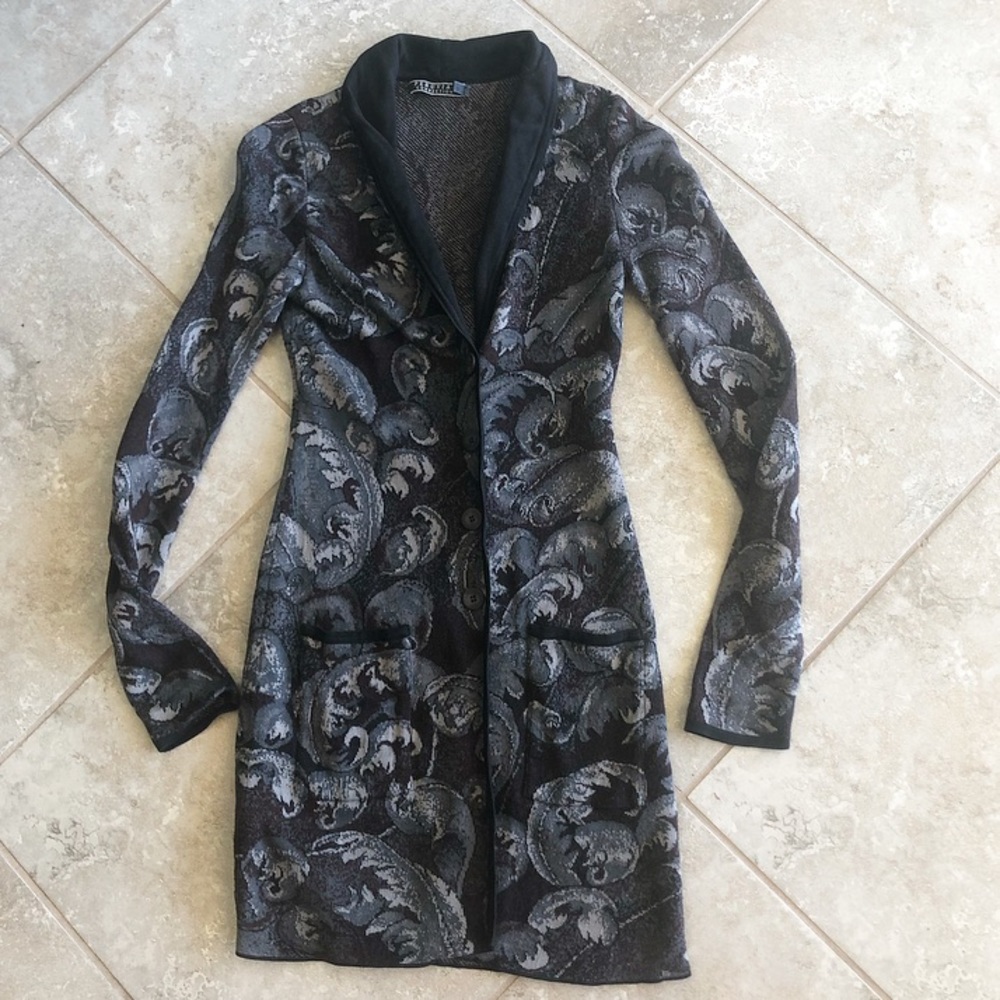Peruvian Connection Black and Gray Paisley Long Cardigan